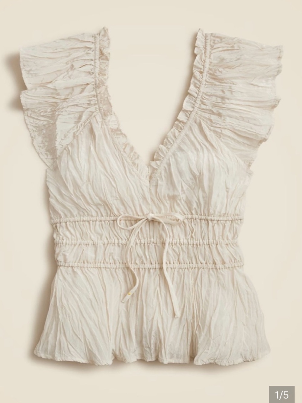 J. Crew Cream Ruffle V-Neck Smocked Tank